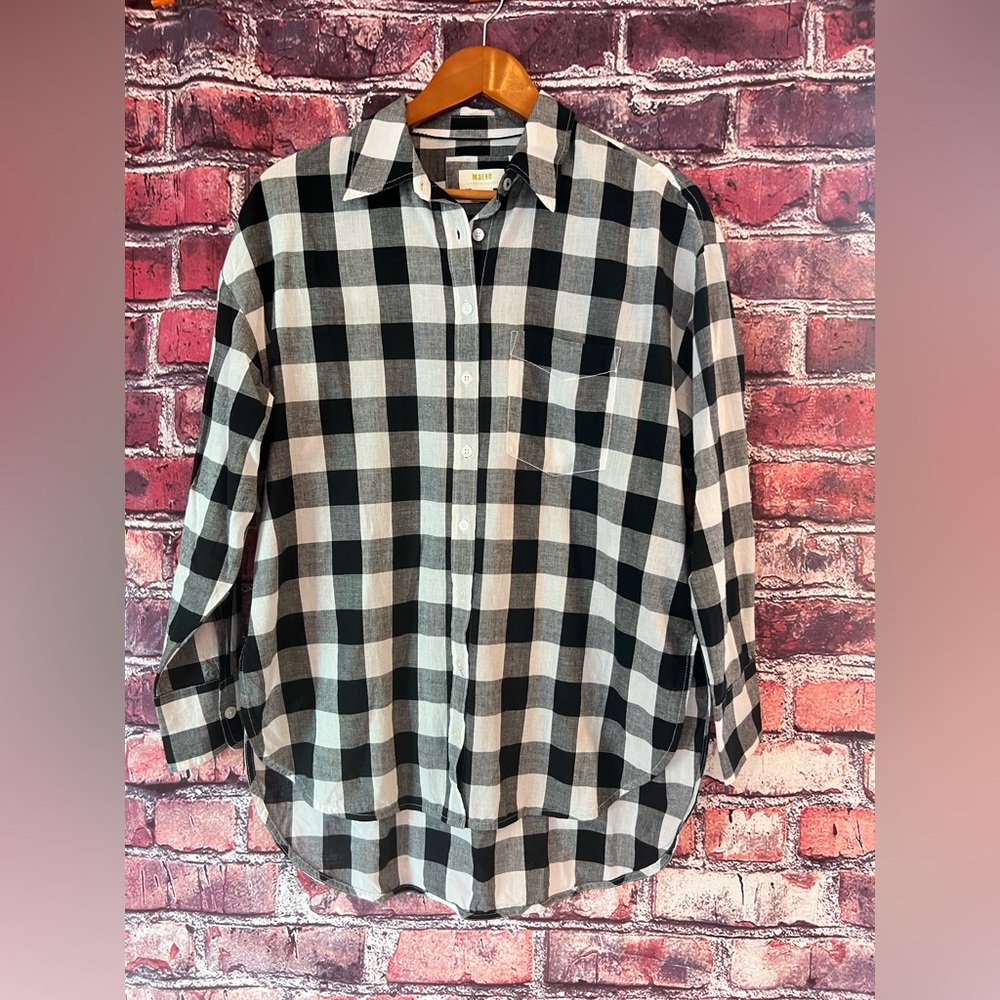 Maeve by Anthropologie Women's Black Buffalo Plaid Button-Up Shirt